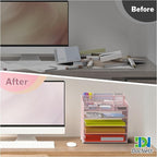 Docnest 5 Tier Mesh Desk Organizer for Paper Office Supplies – Multi-Functional Letter Tray with 5 Adjustable Compartments, 3 Pen Holders, Desktop Storage for Files, Mail, Stationery – Pink