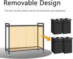 Laundry Hamper, Laundry Basket with 4 Pull-Out Removable Oxford Fabric Bags, 4 x 10.6 Gallons, Total 160L, Cloth Laundry Sorter with a Top Shelf 45.7"x13" (Black and Rust)