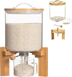 Glass Rice Dispenser 5L, Cereal Dispenser Countertop, Grain Dispenser/Food Storge Container for Kitchen and Pantry Organization, Cereal Dispenser with Bamboo Holder