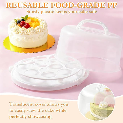 10 Inch Cake Carrier with Lid and Handle, Round Cake Transport Container with 10 Inch Cake Boards & Cupcake Serving Tray, Portable Pie Cake Holder with Cover for Wedding Party Picnics Camping