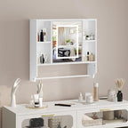 Bathroom Wall Cabinet with Mirror, Wall Mounted Medicine Cabinet with Color Adjustment LED Lights, Mirrored Over The Toilet Storage Cabinet with Adjustable Shelves, 23.6''W x 21.6''H, White