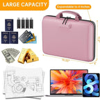 DocSafe Fireproof File Organizer with Lock, Hard-Shell Case Fireproof Document Box with 13 Pocket Accordion File Folder, Portable Home Office Travel Safe Storage for Important Documents Laptop Pink