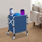 Commercial Laundry Cart with Wheels, 220LBS Capacity Heavy Duty Rolling Laundry Sorter with Steel Frame and Waterproof Oxford Cloth, Folding Laundry Hamper with Removable Bag for Home & Hotel (Blue)
