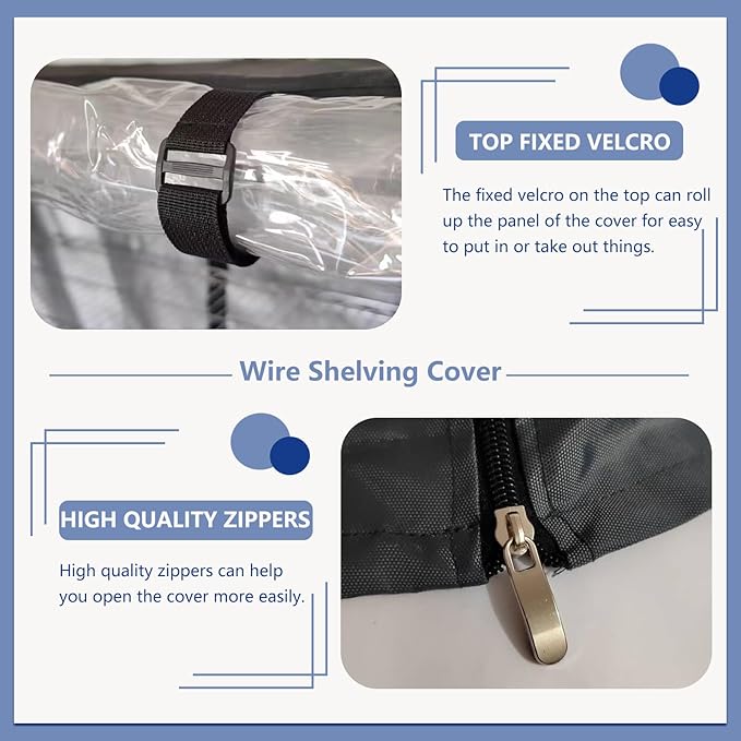 Wire Shelf Cover,600D Heavy Duty 100% Waterproof Shelf Covers for Wire Shelving,Outdoor Storage Shelves Cover for Metal Rack,36" W x 18" D x 72" H,Black with Clear Front