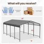 12x20FT Metal Carport, 335LBS Heavy Duty Carport Canopy with Galvanized Steel Roof, 40% Thicker Frame Metal Garage with Reinforced Base, All-Weather Outdoor Storage Car Port for Car, Camping