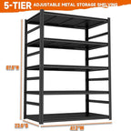 5 Tier Adjustable Metal Shelf Garage Shelving Unit 3500 LBs Storage Shelves Heavy Duty, Industrial Storage Racks Utility Shelf Organiazation for Tools Garage Basement Warehouse 47.2"W*23.6"D*87.8"H