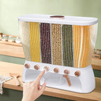 Dry Food Dispenser Wall Mounted 6 Grid Rice Dispenser Kitchen Storage