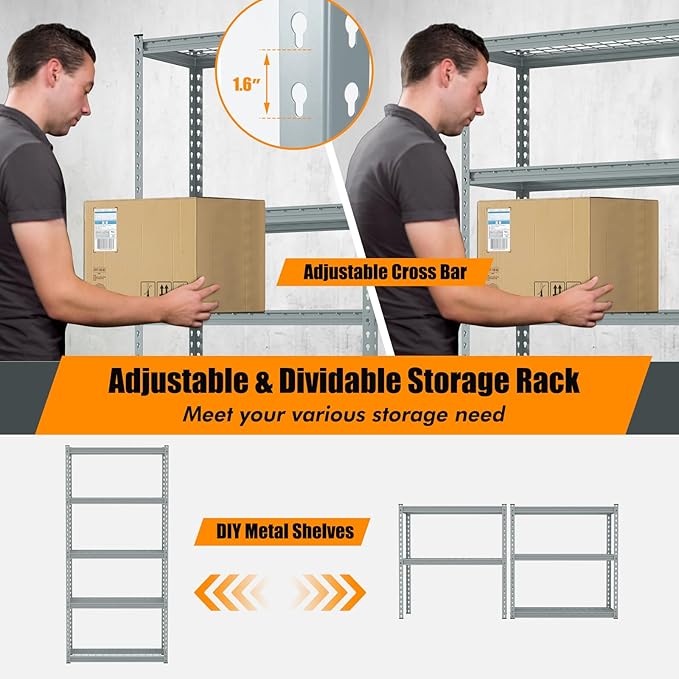 Giantex 5-Tier Storage Shelves, Height Adjustable Metal Storage Utility Rack Shelf with Anti-Tipping Device, Heavy Duty Garage Shelving for Warehouse, Basement, Kitchen, 35.5" x 12" x 72", Grey
