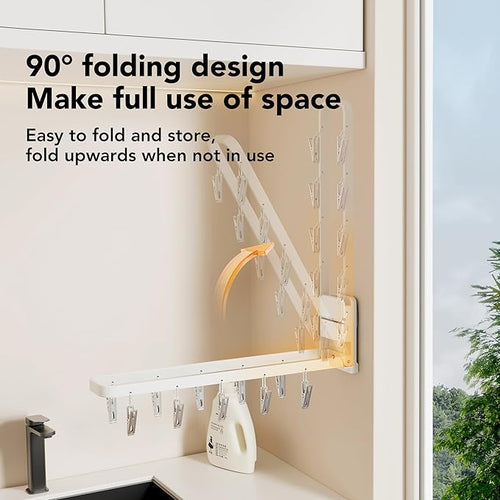 1 Pack Wall Mounted Suction Cup Clothes Drying Rack with 10 Clips, Portable & Collapsible Sock Hanger for Drying Socks, Bras, Underwear, Baby Clothes, Towels