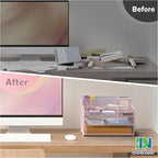 Docnest 3 Tier Mesh Desk Organizer for Paper Office Supplies – Multi-Functional Letter Tray with 5 Adjustable Compartments, 3 Pen Holders, Desktop Storage for Files, Mail, Stationery – Pink