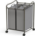 Simple Houseware 2-Bag Heavy Duty Rolling Laundry Sorter Cart, Dark Gray – 2 Section Removable Bags and Lockable Wheels for Laundry Room Organization
