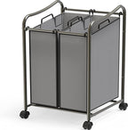 Simple Houseware 2-Bag Heavy Duty Rolling Laundry Sorter Cart, Dark Gray – 2 Section Removable Bags and Lockable Wheels for Laundry Room Organization