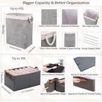 Large Collapsible Laundry Basket Hamper with Easy Carry Handle 65L, 5 in 1 Freestanding Clothes Hamper for Laundry, with Laundry Bags, Absorbing film, Storage Bin, Hanging Underwear Organizer