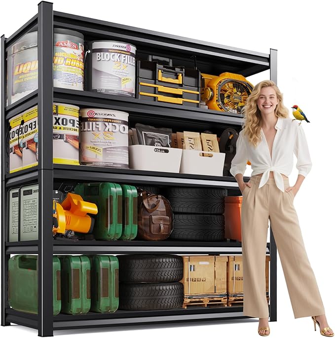 5-Tier Garage Shelving Heavy Duty, 2500LBS Garage Shelves, Adjustable Metal Shelving Unit, Garage Storage Shelves, Utility Storage Rack Shelf，Shelves for Garage Storage, 72" H×35.4" W×15.7" D