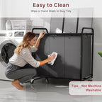 3-Compartment Laundry Cart with Lockable Wheels & Lid 180L Large Wheeled Laundry Basket Heavy-Duty Sorting Organizer for Laundry Room (Grey)