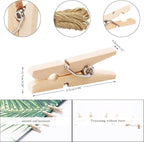 400 Pcs 1 Inch Mini Clothespins for Photos, Natural Wooden Small Clothes Pins with 66 FT Jute Twine, Tiny Decorative Clips for Crafts, Baby Shower, Weddings, Cocktails & Home Decor