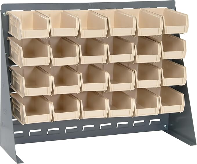 Quantum Storage Systems QBR-2721-210-24IV Ultra Bin Complete Bench Rack Package with 24 Ultra Bins, 27" x 8" x 21" , Ivory