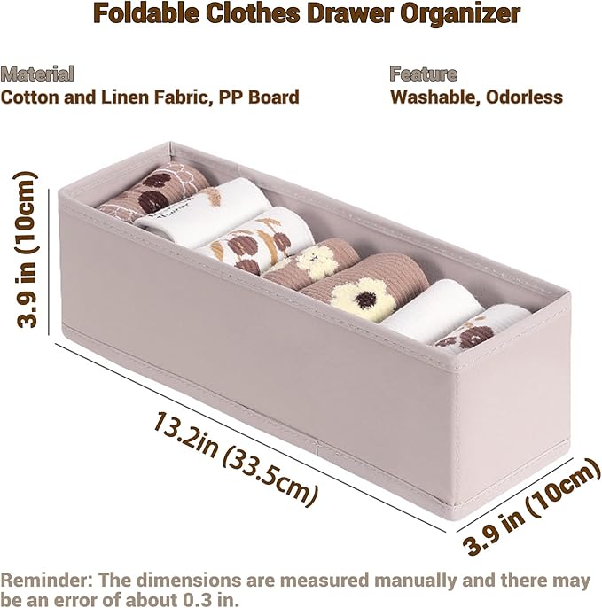 MURRI&MURRDI 6-Pack Foldable Fabric Sock Drawer Organizer, Small Dresser Drawer Organizer for Clothes, Storage Divider Bins for Clothing Underwear Bra Fits Nursery Closet, Gray