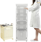 4-Tier Laundry Hamper Sorter & X-Large Foldable Laundry Hamper, Vertical Rolling Laundry Baskets with Wheels, Stackable Laundry Cart Organizer and Storage for Small Space, Closet, Bathroom