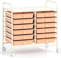 GOFLAME 12-Drawer Rolling Storage Cart, Multifunctional Art Craft Organizer Cart, Mobile Utility Storage Cart with Removable Drawers & Lockable Wheels, Craft Cart for Home Office School, Peach Fuzz