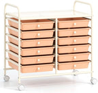 GOFLAME 12-Drawer Rolling Storage Cart, Multifunctional Art Craft Organizer Cart, Mobile Utility Storage Cart with Removable Drawers & Lockable Wheels, Craft Cart for Home Office School, Peach Fuzz