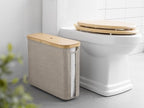 StorageWorks Toilet Paper Storage with Bamboo Lid, Toilet Paper Holder Basket for Up to 9 Mega or 12 Regular Size Rolls, Medium Paper Storage Baskets for Bathroom, Light Khaki, 1 Pack