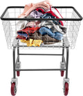 26"H Laundry Cart, 4 Universal Wheels Steel Wire Laundry Cart, Rolling Laundry Basket with Rod Rack for Homes, Hotels, Bathrooms, And Commercial Laundries (A)