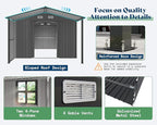 AMERLIFE 10x16.6x7.3 FT Outdoor Storage Shed with Lounge Area, Metal Shed with Sliding Doors, 2 4-Pane Windows & 4 Vents, Heavy-Duty Weather-Resistant Steel for Backyard & Garden, Dark Gray