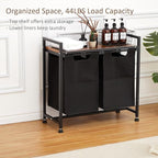 Laundry Sorter Basket with 2 Compartments & Detachable Liners, 2 x 12.1 Gal, Pull-Out Oxford Fabric Bins with Ventilated Shelf for Bathroom/Laundry Room Organization