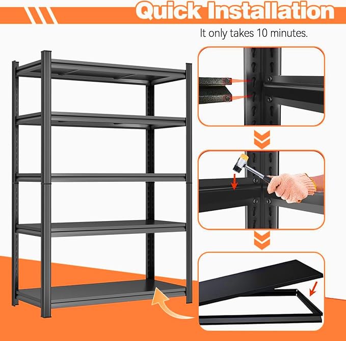 Garage Shelving Unit Storage Shelves Heavy Duty 3000 LBs, 5 Tier Adjustable Metal Shelf Industrial Storage Racks Utility Shelf Organiazation for Tools Garage Basement Warehouse 35.4"W*17.7"D*71.2"H