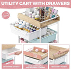 Utility Cart with Drawers,Craft Cart with 5 Drawers,Art Supply Organizer,Rolling Drawer Cart,Craft Storage Cart,Storage Drawer Carts With DIY Lable and Wooden Tabletop Area,Colorful