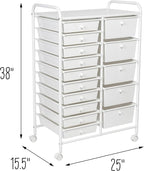 Honey-Can-Do 15-Drawer Metal Rolling Storage Cart, White Steel Multi-Purpose Organizer with Wheels, Heavy Duty Mobile Utility Trolley for Home Office, School, and Craft Supplies