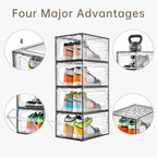 12 Pack Shoe Boxes Shoes Organizer, Shoe Storage Organizer Boxes with Magnetic Door, Clear Shoe Organizers Sneaker Storage Shoe Box for Women/Men, Fit up to US Size 12