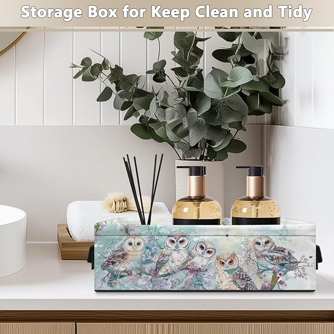 Small Storage Bins Multi-purpose Bathroom Organizer Basket Collapsible Toilet Paper Basket Space-saving Lightweight Fabric Home Storage Containers Basket, Owl Flower