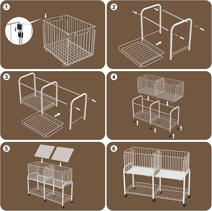 FOLLOWIN Rolling Laundry Cart with Wheels,76L Laundry Hamper Sorter Trolley with Extra Shelf,2 Removeable Collapsible Wire Storage Basket