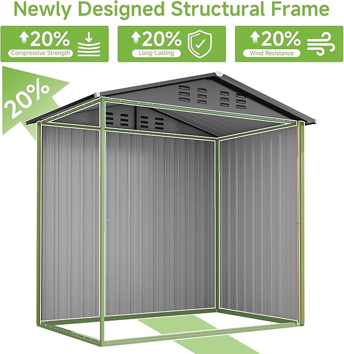 Real Relax 6x4 FT Metal Storage Shed, Outdoor Shed with Reinforced Frame & Heavy Wind/Snow Resistance, Secure Lock, for Backyard/Garden, Stores Tools & Materials, Brown