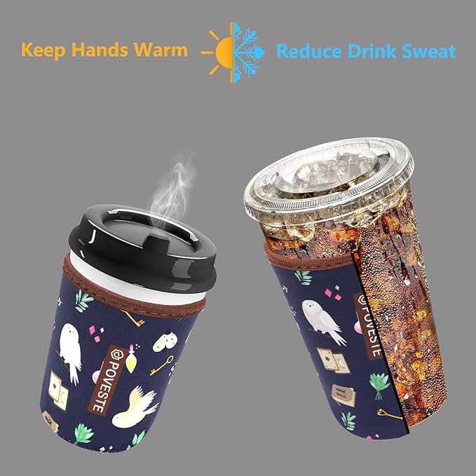 Reusable Neoprene Insulator Sleeve for Iced Coffee & Cold Soda, Coffee Sleeves for Iced & Hot Drinks, Cold Beverage Cooler Compatible with Starbucks, Dunkin (Hogwar Magic, Large: 32oz)