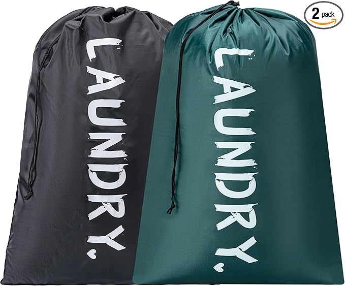 2 Pack XL Travel Laundry Bag, Machine Washable Dirty Clothes Organizer with Drawstring,Large Enough to Hold 4 Loads of Laundry, Easy Fit a Laundry Hamper or Basket Travel Essentials 24" x 36"