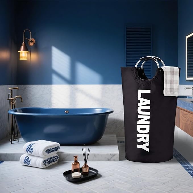 90L Laundry Hamper Waterproof 600D Oxford Fabric Modern Collapsible Laundry Basket for Easy Storage with Padded Handles Stands Up Well Heavy‑Duty Laundry Bag for Clothes(2 Pack)