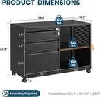 MIIIKO File Cabinet 3 Drawer, Mobile Filing Cabinets with Shelf, Home Office Rolling File Storage Cabinet with Lock, Metal Printer Stand with Casters Office Storage A4, Letter Legal File Folders