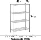 21" Deep x 48" Wide x 74" Height Wire Shelving Kit | 4-Tier | NSF Commercial Storage Rack Unit