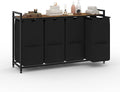 47-Inch Wide Laundry Sorter, 4 Section Hamper Basket Organizer with 100lbs Wood Top, Black Iron Frame, 30lbs Capacity Pull-Out Fabric Bags, Clothes Organizers and Storage