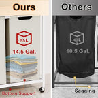 Laundry Hamper, Laundry Sorter 2 Section, Rolling Laundry Basket with Wheels, 2 Drawers, 2 × 14.5 Gal (55 L), Pull-Out and Removable Oxford Fabric Bags, White and Beige