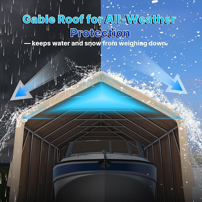 ADVANCE OUTDOOR 13x20 ft Carport 2 Roll up Doors & Vents Outdoor Portable Storage Shelter Garage Tent for Vehicle Boat Truck Anti-UV Snow Resistant Waterproof, Beige