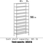 18" Deep x 42" Wide x 96" Height Wire Shelving Kit | 10-Tier | NSF Commercial Storage Rack Unit