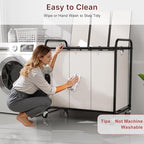 3-Compartment Laundry Cart with Lockable Wheels & Lid 180L Large Wheeled Laundry Basket Heavy-Duty Sorting Organizer for Laundry Room (White)