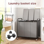 3-Compartment Laundry Cart with Lockable Wheels & Lid 180L Large Wheeled Laundry Basket Heavy-Duty Sorting Organizer for Laundry Room (Grey)