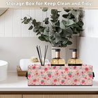 Storage Bin Organizer Collapsible Fabric Basket for Bathroom Kitchen Office Home Storage with Handles for Easy Carrying 13.89 x 7.13 x 4.37 Inch, Strawberry Flower Pink