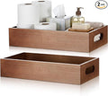2 Pcs Bathroom Basket Wooden Toilet Tank Paper Basket with Handle Wood Color Bathroom Decor Box Back of Toilet Storage Organizer for Bedroom Vanity Kitchen Countertop Dresser Shelf Decor
