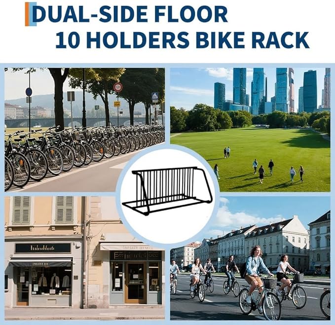 Floor Bike Rack,Double-Side 10-Bike Rack 60" L,Grid Bike Rack In Ground,Freestanding Bicycle Floor Parking Stand,Stand Bike Racks for Garages Streets Yards Bike Events